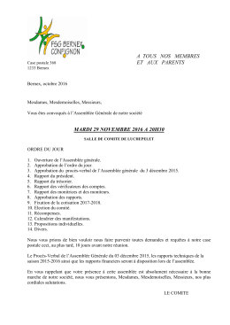 A TOUS NOS MEMBRES ET AUX PARENTS MARDI 29