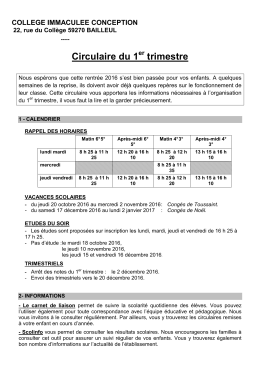Calendrier des parents - Coll&egrave;ge Immacul&eacute;e Conception &agrave; Bailleul