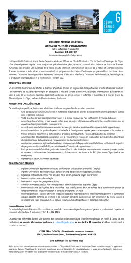 DIRECTEUR ADJOINT DES &Eacute;TUDES SERVICE DES ACTIVIT&Eacute;S D