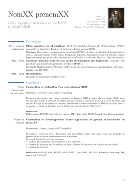 NomXX prenomXX &ndash; El&egrave;ve ing&eacute;nieur troisi&egrave;me ann&eacute;e ENSI sp&eacute;cialit&eacute; ILSI