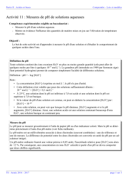 Activité 11 : Mesures de pH de solutions aqueuses