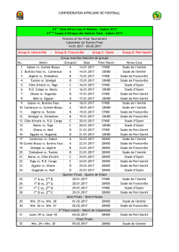 Le calendrier du tournoi