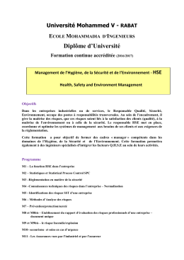 Management de l`Hygiène, de la Sécurité et de l`Environnement