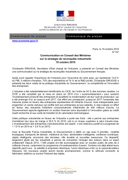 Communication en Conseil des Ministres sur la strat&eacute;gie de