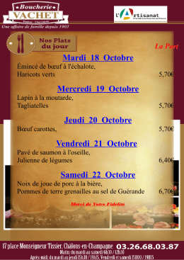 Mardi 18 Octobre Mercredi 19 Octobre Jeudi 20 Octobre Vendredi