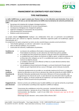 Appel à Projets – Allocation Post-doctorale 2016