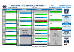 calendrier entrainements/championnat 1&deg; phase equipe u12/u13