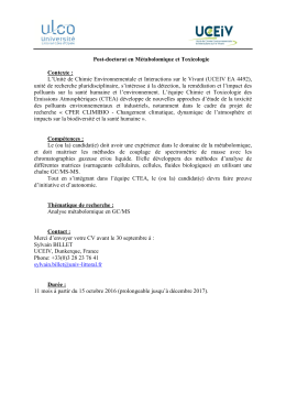 Post-doctorat en Métabolomique et Toxicologie