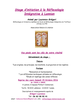 Stage d`initiation &agrave; la R&eacute;flexologie Int&eacute;grative &agrave; Lannion