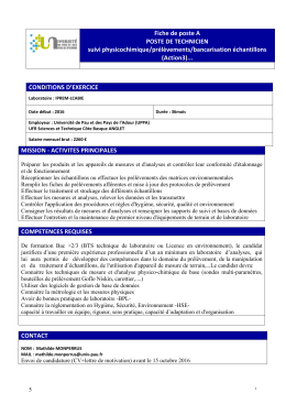 Fiche de poste A POSTE DE TECHNICIEN suivi physicochimique