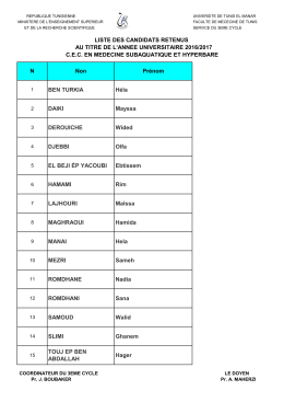 LISTE DES CANDIDATS RETENUS AU TITRE DE L`ANNEE