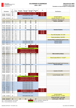 CALENDRIER ACADEMIQUE 2016 - 2017 Département - HEIG-VD