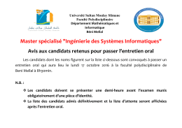 S&eacute;lectionn&eacute;s &agrave; l`orale - Universit&eacute; Sultan Moulay Slimane