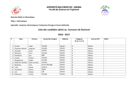 Liste des candidats admis au Concours de Doctorat 2016