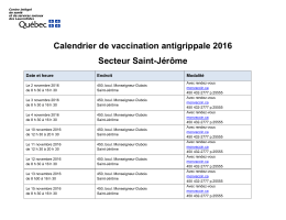 Calendrier de vaccination antigrippale 2016 Secteur Saint