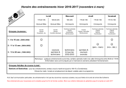 Horaire des entraînements hiver 2016