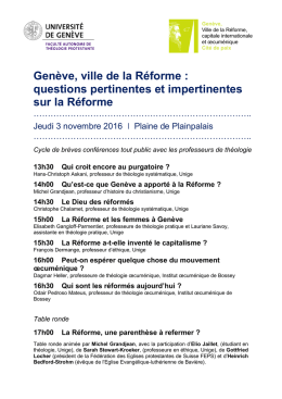 Gen&egrave;ve, ville de la R&eacute;forme : questions pertinentes et impertinentes