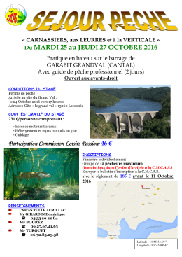 fiche inscription SEJOUR PECHE CARNASSIERS Octobre 2016