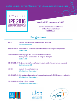 Programme Calais JPE 2016