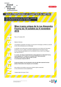Mise &agrave; sens unique de la rue Alexandre Fourny du 10 octobre au 4