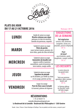 Plats du jour / suggestions de la semaine