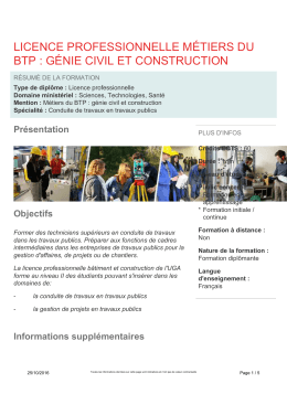 licence professionnelle métiers du btp : génie civil et construction