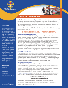 APPEL DE CANDIDATURES www.pnda.qc.ca