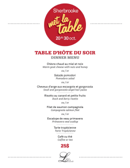 Menu soir - Sherbrooke met la table