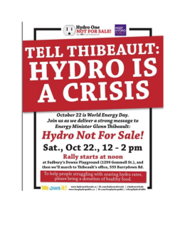 "Hydro Not For Sale" Rally in Sudbury