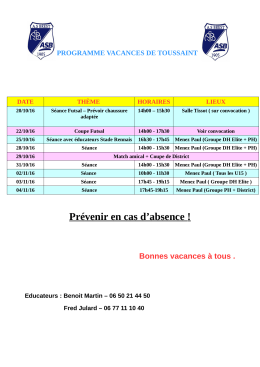 programme vacances de toussaint u15