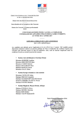 Liste des candidats d&eacute;clar&eacute;s admissibles au concours externe