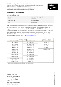 Déclaration du fabricant - VFR 2014 (50,6 Hz)