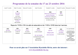 Programme de la semaine du 17 au 23 octobre 2016