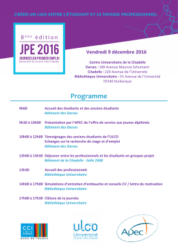 Programme Dunkerque JPE 2016 - Université du Littoral Côte d`Opale