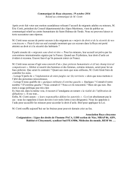 Communiqu&eacute; de Roya citoyenne, 19 octobre 2016 Relatif