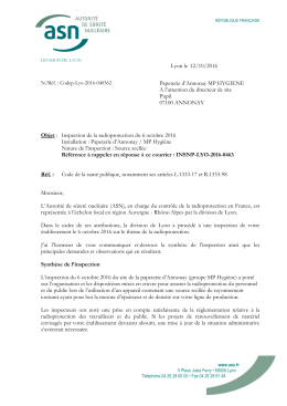 17/10/2016 Lettre de suite d`inspection Radioprotection