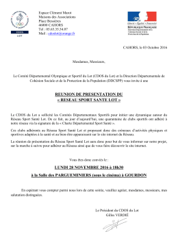 RESEAU SPORT SANTE LOT » LUNDI 28 NOVEMBRE 2016 à