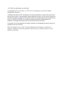 LETTRES de MADAME de SEVIGNE Le chocolat arrive en France