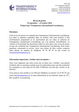 Revue de presse (15 septembre -15 octobre 2016)