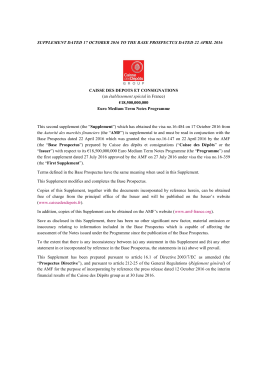 SUPPLEMENT DATED 17 OCTOBER 2016 TO THE BASE