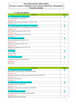 MASTER GENIE INDUSTRIEL Parcours Gestion et Ingénierie des