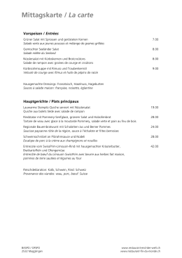 Mittagskarte / La carte - Restaurant End der Welt Magglingen