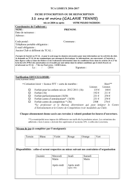 Fiche d`inscription 11 ans et moins 2016 2017