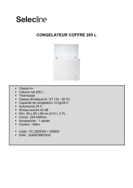 fiche produit congelateur coffre 205 l selecline 180500