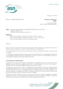 19/10/2016 Lettre de suite d`inspection Radioprotection