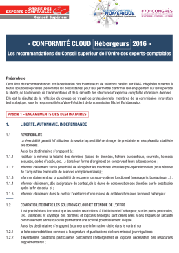 CONFORMIT&eacute; CLOUD H&eacute;bergeurs 2016