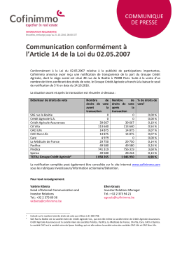 Communication conform&eacute;ment &agrave; l`Article 14 de la Loi