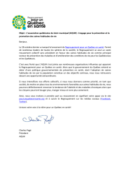 Objet : L`association québécoise du loisir municipal (AQLM) s