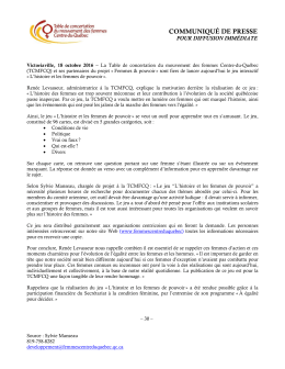 Communiqu&eacute; - Table de concertation du mouvement des femmes