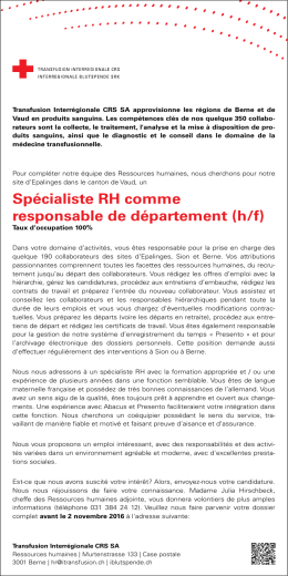 Spécialiste RH comme responsable de département (h/f) 100%